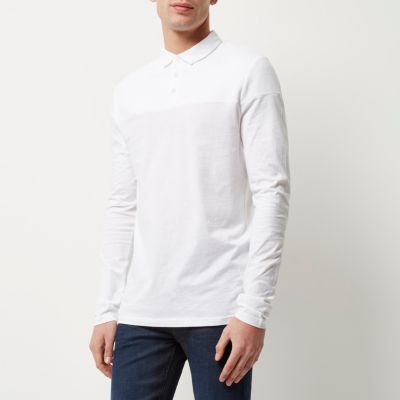 White ribbed panel polo shirt